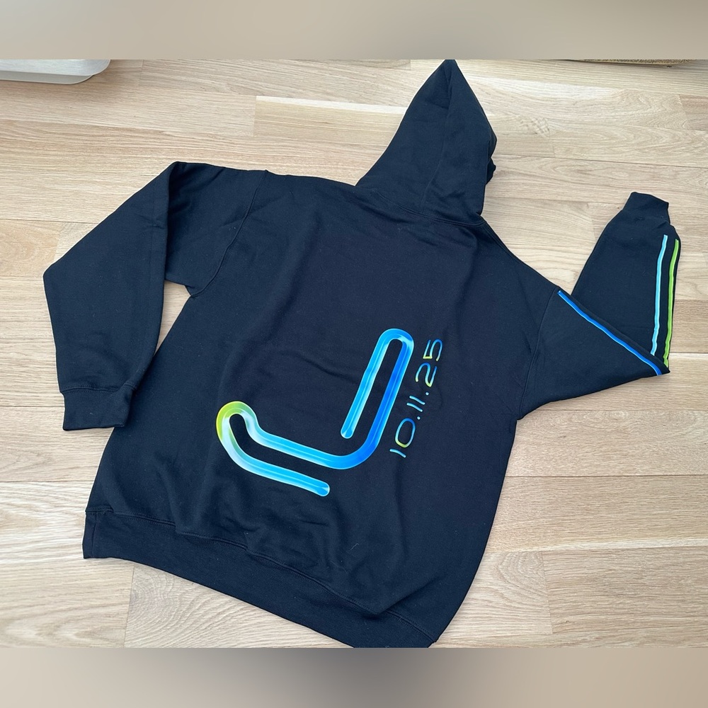 Personalized YOUTH Hoodie BLACK with BLUE NEON graphic print M -